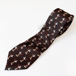 VTG Men Walt Disney Classic Retro Mickey Mouse Brown 100% Silk Tie Party